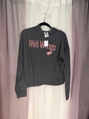 NHL Red Wings Gray Hooded Long-Sleeve Top